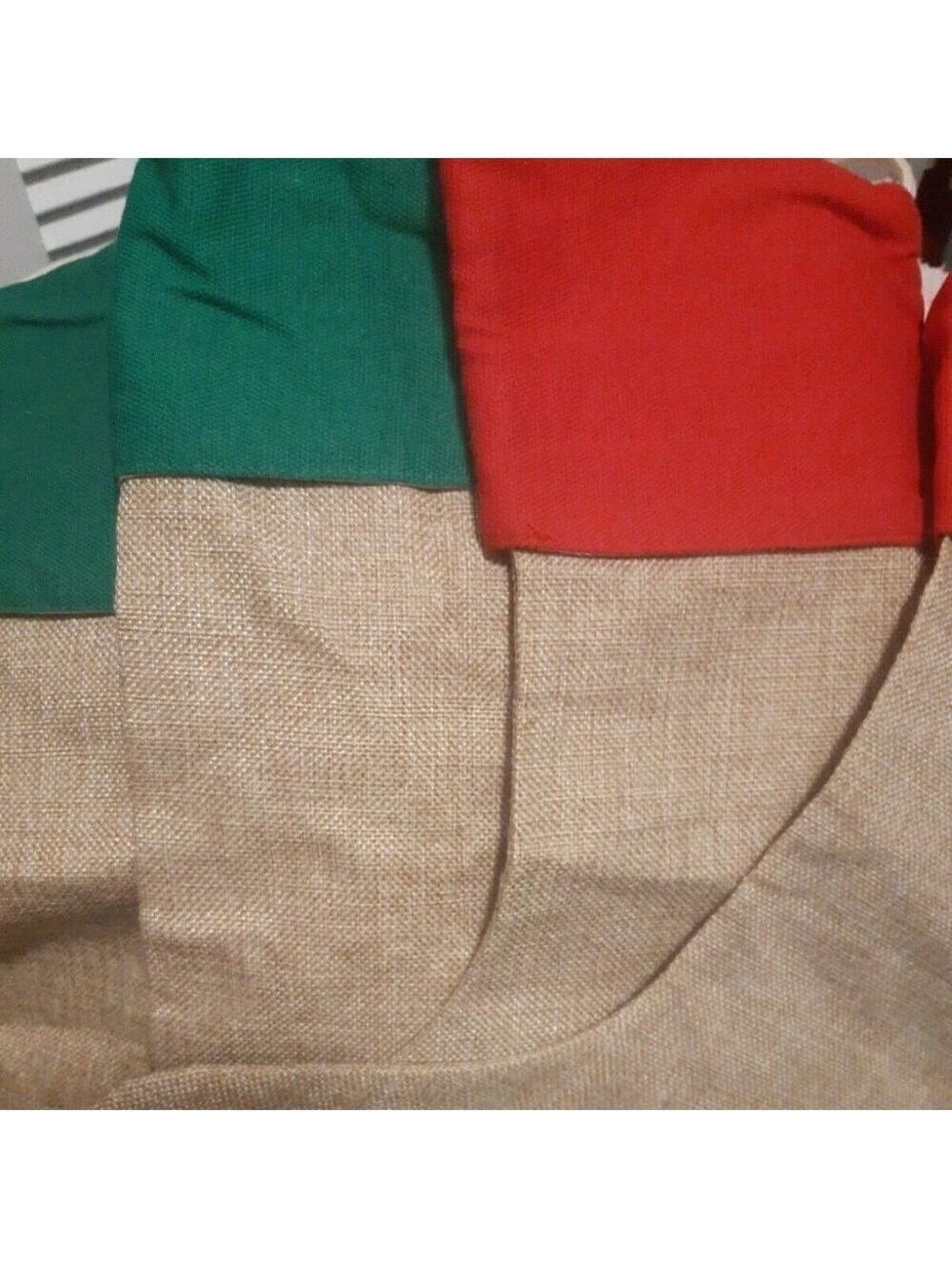 LOT OF 4 NEW Burlap Linen Look CHRISTMAS STOCKINGS Red Green WIDE CUFF Hang Tie